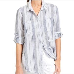 Athleta Linen Stripe Button Down Top - S